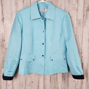 Tahari Linen Rayon Blazer Jacket Blue Size 6P